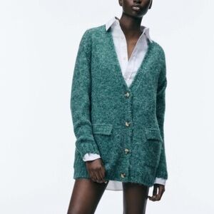 Zara Sea Green/Indigo Oversized Women's Cardigan